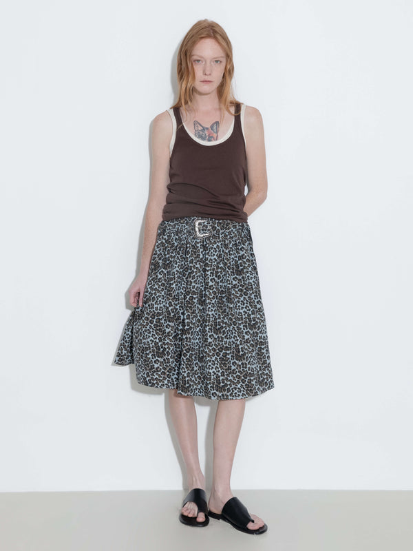 cubic Leopard Print Pleated A-Line Skirt with Belt Animal Print