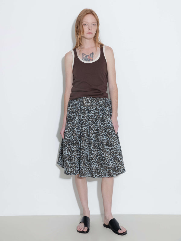 Cubic Leopard Print Pleated A-Line Skirt With Belt Animal Print