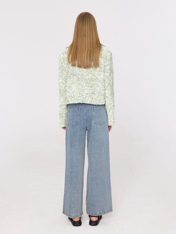 Cubic Light Green And White Open Short Jacket Green