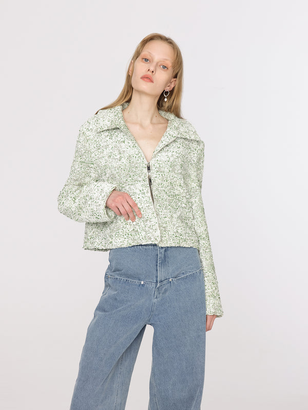 Cubic Light Green And White Open Short Jacket Green