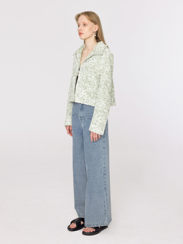 Cubic Light Green And White Open Short Jacket Green