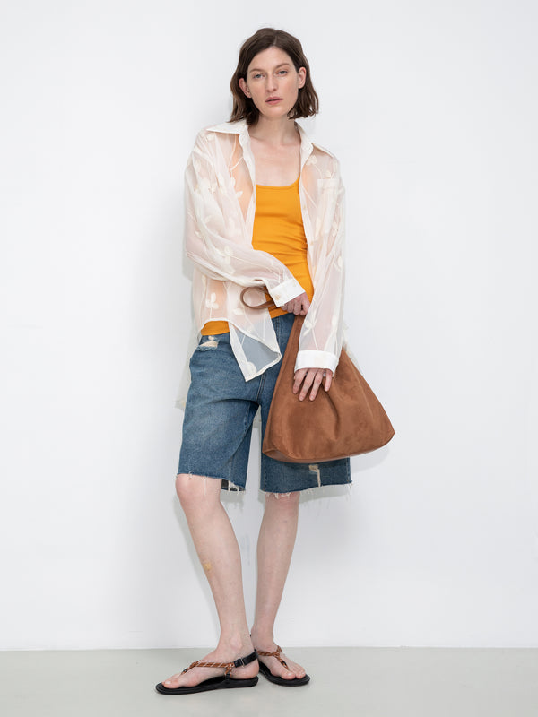 cubic Lightweight Ice Silk Embroidered Sheer Shirt Beige