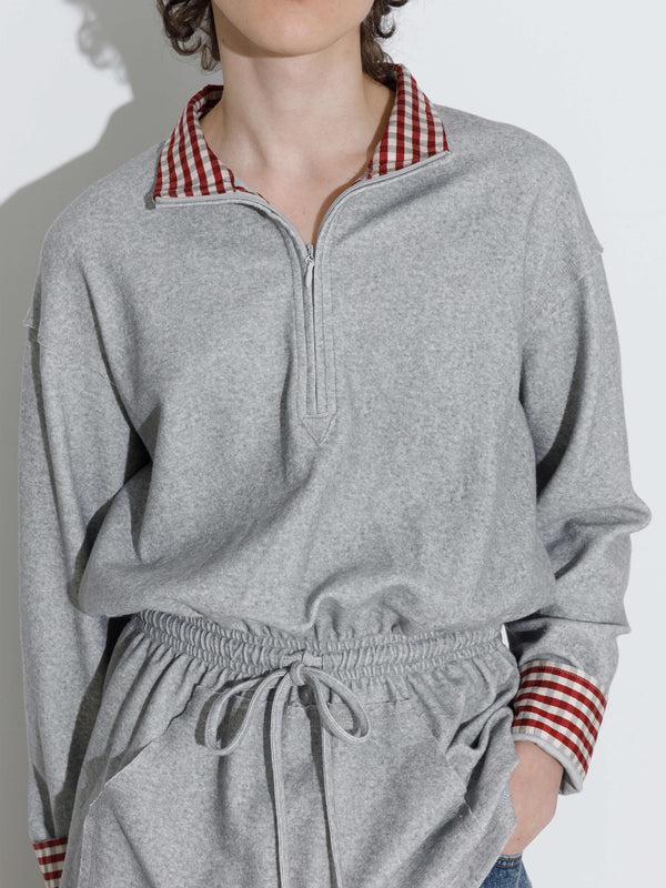 Cubic Long Sleeve Color-Block Drawstring Waist Polo Shirt Gray