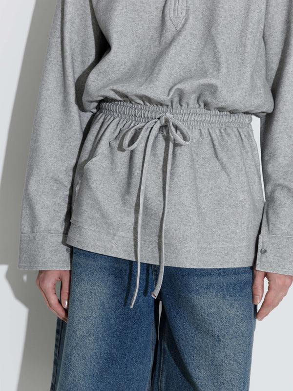 Cubic Long Sleeve Color-Block Drawstring Waist Polo Shirt Gray