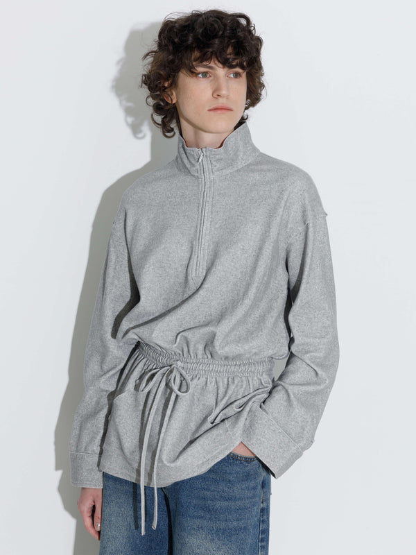 Cubic Long Sleeve Color-Block Drawstring Waist Polo Shirt Gray