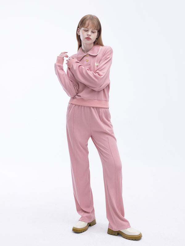 Cubic Long Sleeve Polo Top And Matching Sweatpants Pink