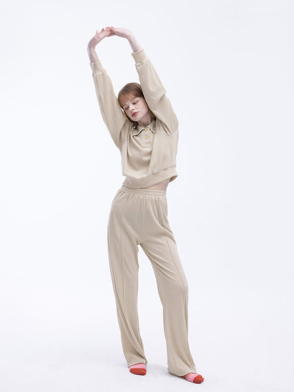 Cubic Long Sleeve Polo Top And Matching Sweatpants Pink
