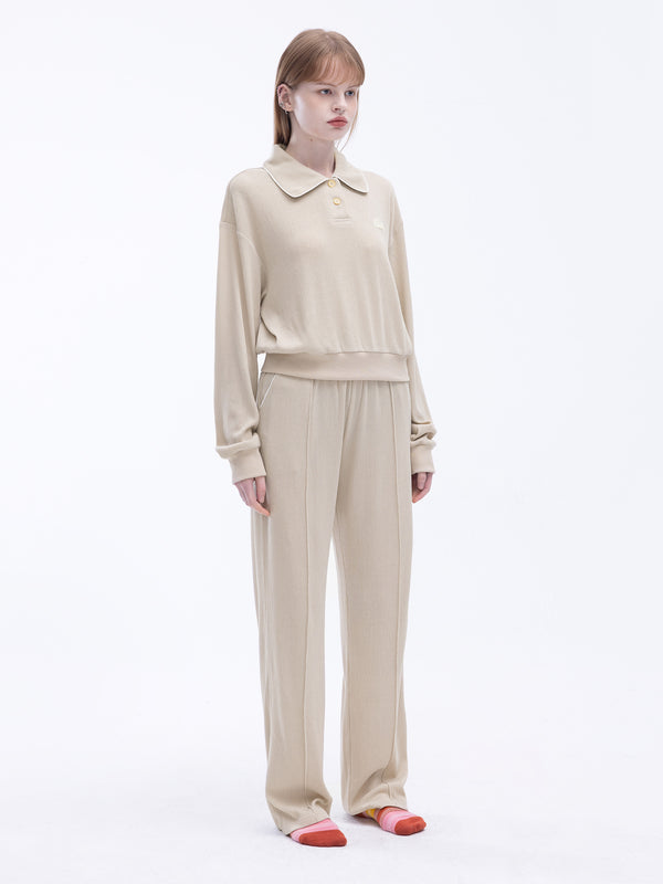 Cubic Long Sleeve Polo Top And Matching Sweatpants Pink