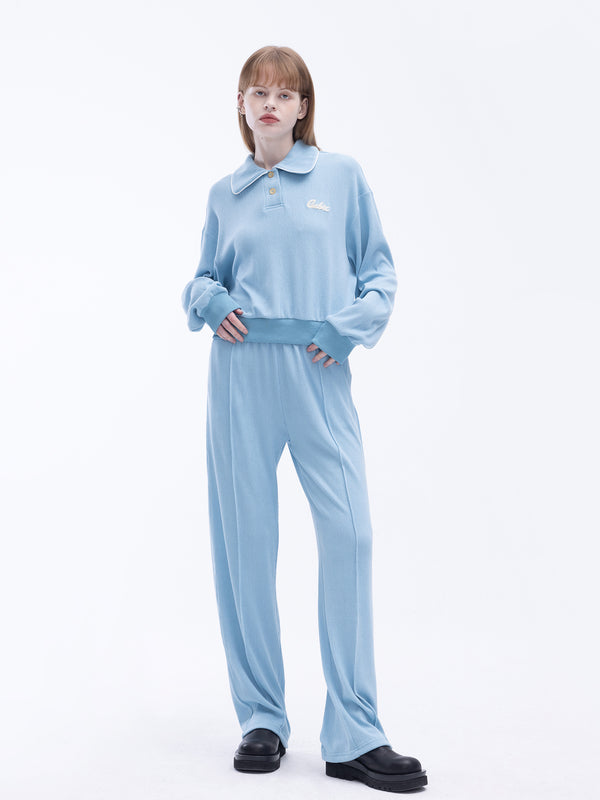 cubic Long Sleeve Polo Top and Matching Sweatpants Pink
