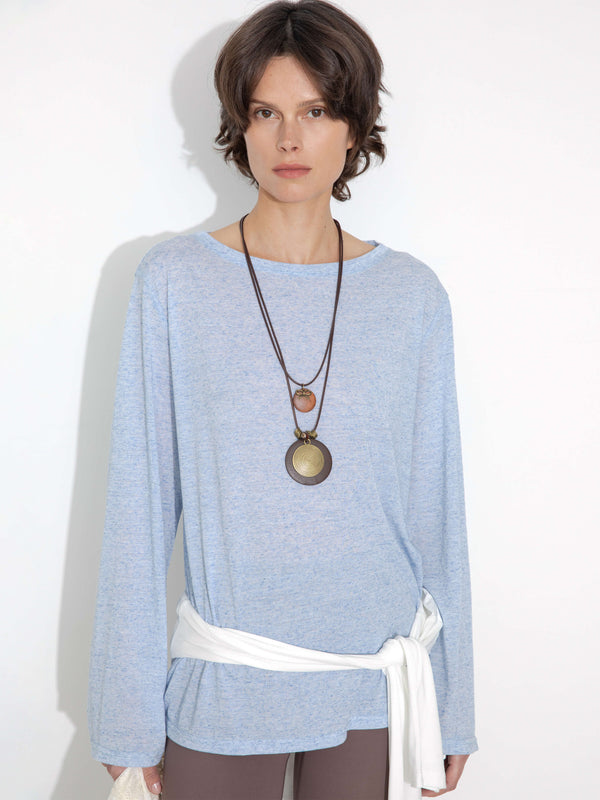 Cubic Loose Crew Neck Long Sleeve Knit Top LightSteelBlue