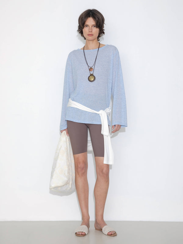 Cubic Loose Crew Neck Long Sleeve Knit Top LightSteelBlue