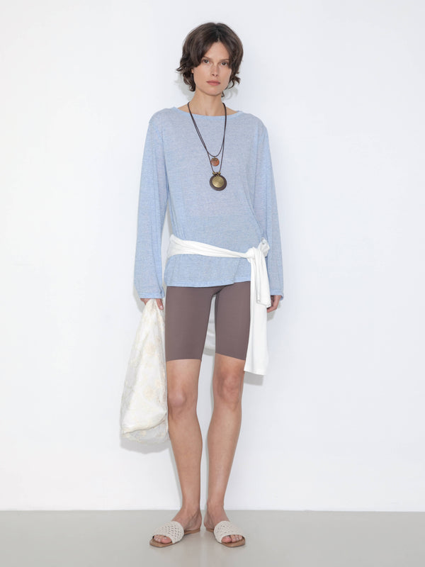 cubic Loose Crew Neck Long Sleeve Knit Top LightSteelBlue