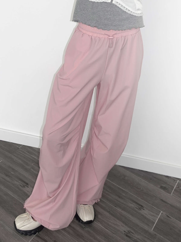 Cubic Loose Parachute Trousers With Elastic Waist Pink