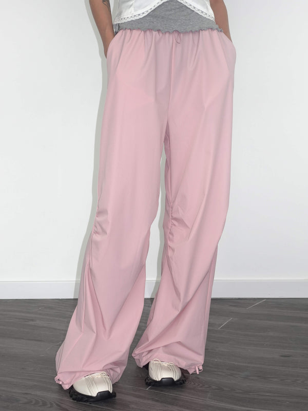 cubic Loose Parachute Trousers with Elastic Waist Pink