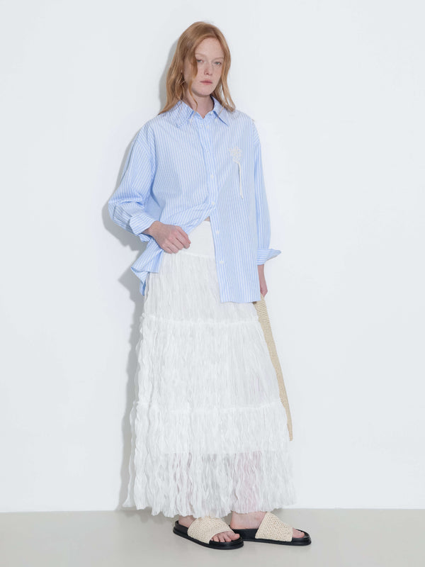 cubic Loose Striped Shirt with Cord Embroidery SkyBlue