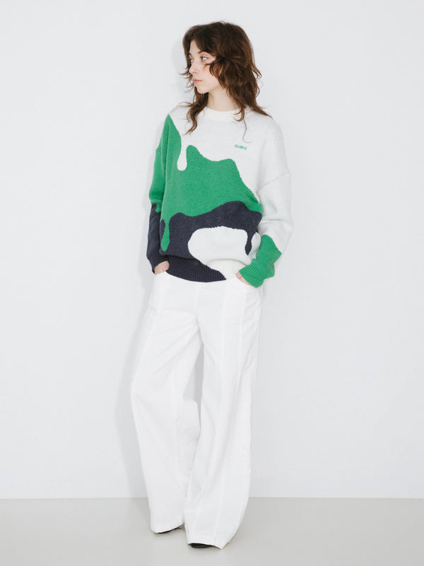 Cubic Melting Colour Block Oversized Knit Sweater Orange