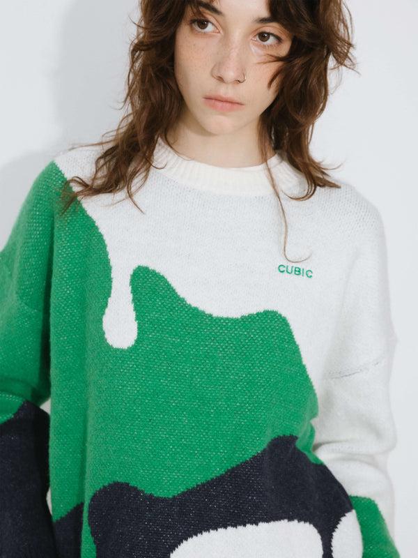 Cubic Melting Colour Block Oversized Knit Sweater Orange