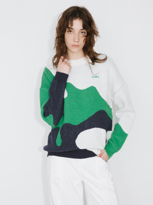 cubic Melting Colour Block Oversized Knit Sweater Orange