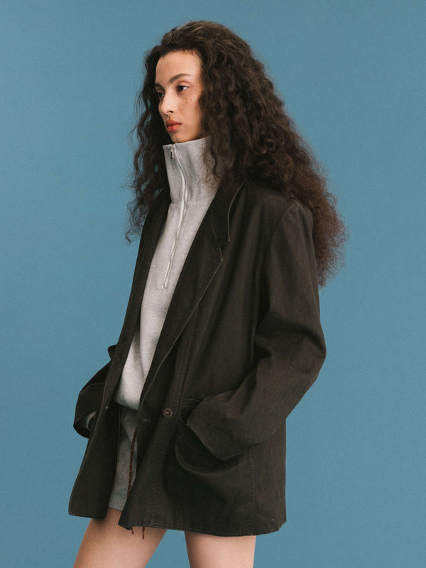 Cubic ONE BY CUBIC Black Tailored Double Breasted 100% Cotton Jacket Black