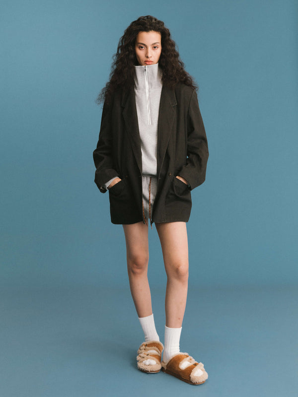 cubic ONE BY CUBIC Black Tailored Double Breasted 100% Cotton Jacket Black