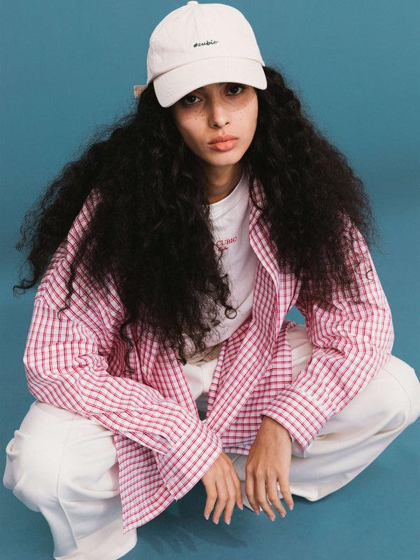 Cubic ONE BY CUBIC Checked Oversized Cotton Shirt Pink