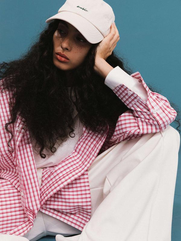 Cubic ONE BY CUBIC Checked Oversized Cotton Shirt Pink
