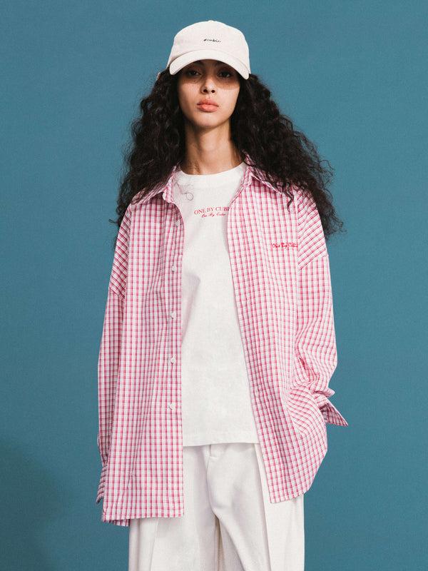 cubic ONE BY CUBIC Checked Oversized Cotton Shirt Pink