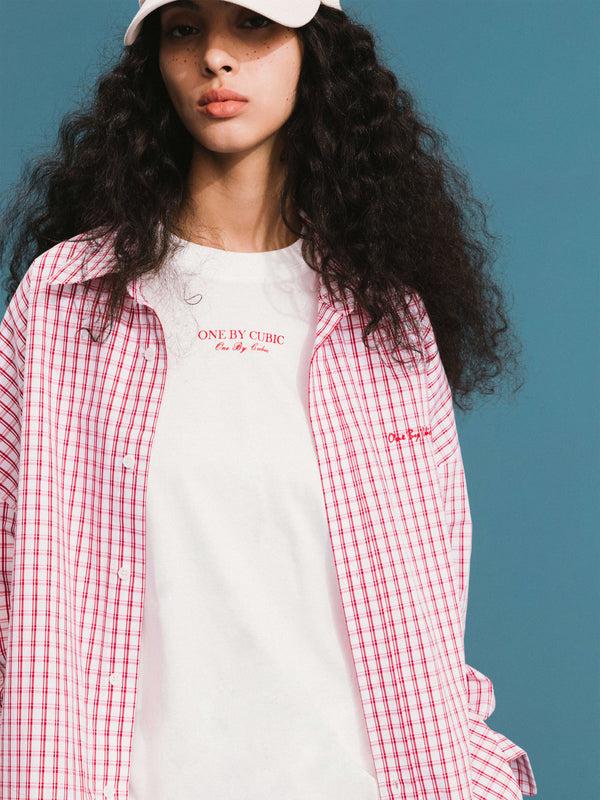 Cubic ONE BY CUBIC Checked Oversized Cotton Shirt Pink