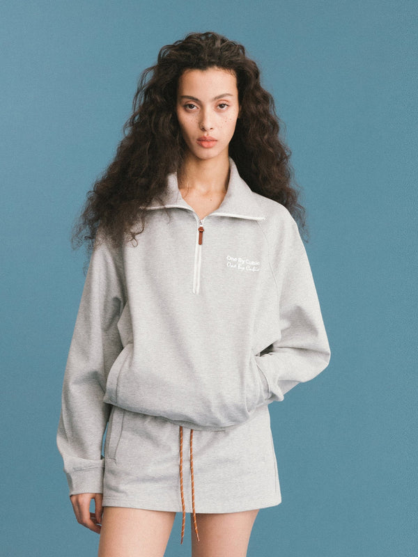 Cubic ONE BY CUBIC Collared Half-Zip Embroidered 100% Cotton Sweatshirt Navy