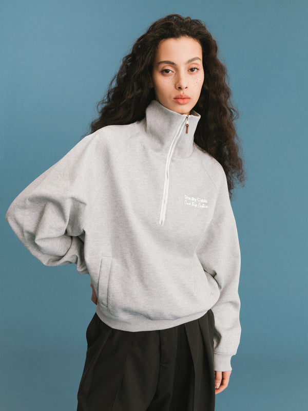 cubic ONE BY CUBIC Collared Half-Zip Embroidered 100% Cotton Sweatshirt Navy