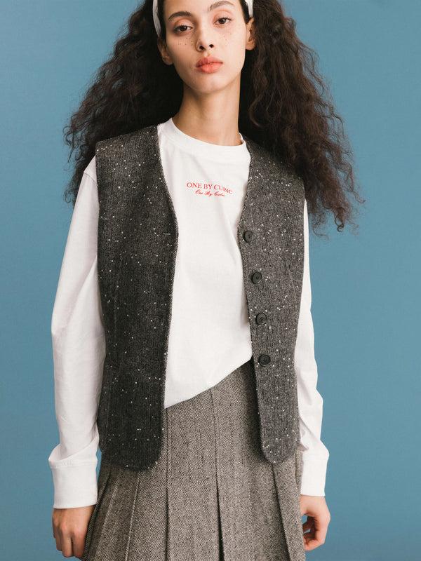 Cubic ONE BY CUBIC Double Face Tailored Wool Waistcoat DimGray