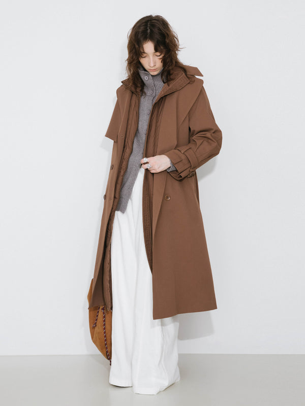 Cubic ONE BY CUBIC Double-Layer Long Trench Coat Style Down Coat Sienna