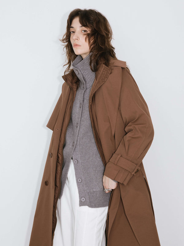 cubic ONE BY CUBIC Double-Layer Long Trench Coat Style Down Coat Sienna