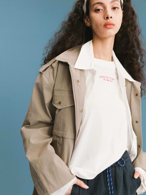 Cubic ONE BY CUBIC Funnel Neck 100% Cotton Cargo Jacket Tan