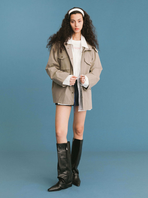 Cubic ONE BY CUBIC Funnel Neck 100% Cotton Cargo Jacket Tan