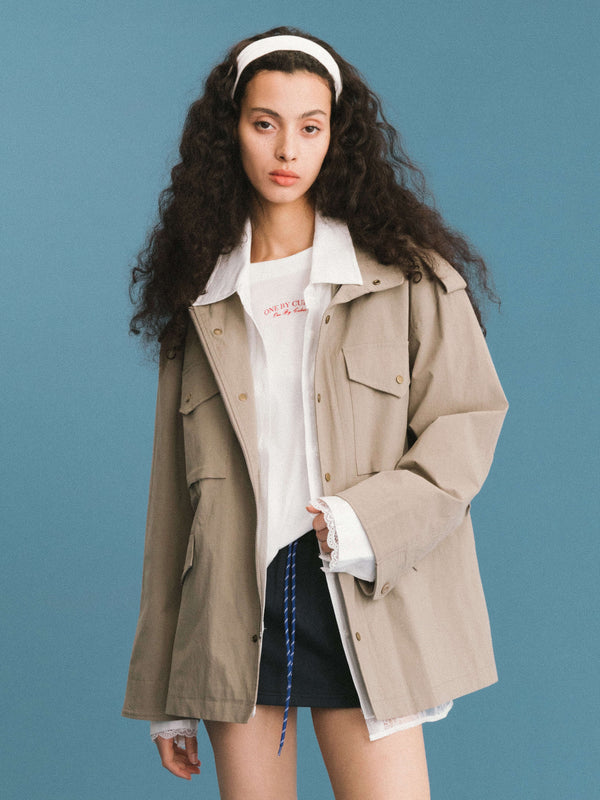 cubic ONE BY CUBIC Funnel Neck 100% Cotton Cargo Jacket Tan