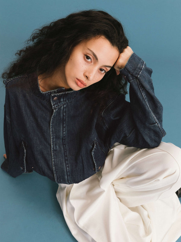 Cubic ONE BY CUBIC Funnel Neck Denim Jacket SteelBlue