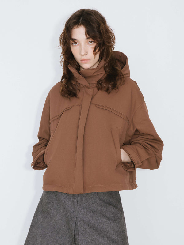 cubic ONE BY CUBIC High Neck Short Loose Hem Down Jacket with Hood White