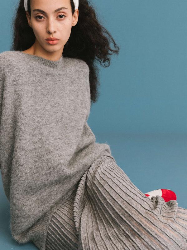 Cubic ONE BY CUBIC Lace Stitch Knitted Midi Skirt Gray