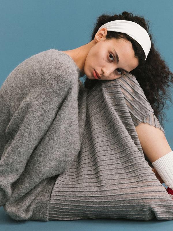 Cubic ONE BY CUBIC Lace Stitch Knitted Midi Skirt Gray