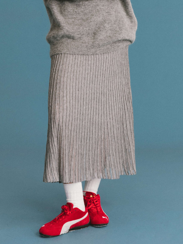 cubic ONE BY CUBIC Lace Stitch Knitted Midi Skirt Gray