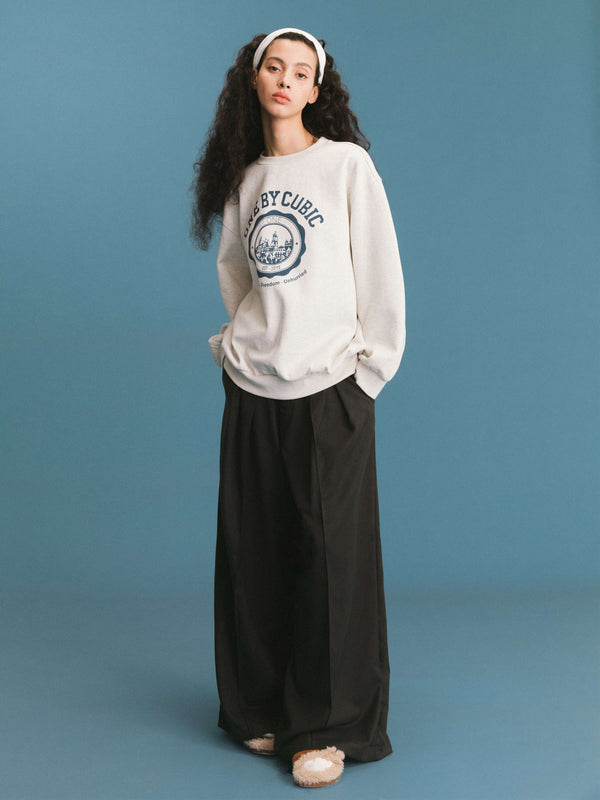 Cubic ONE BY CUBIC Oversized Crew Neck 100% Cotton Sweatshirt SaddleBrown