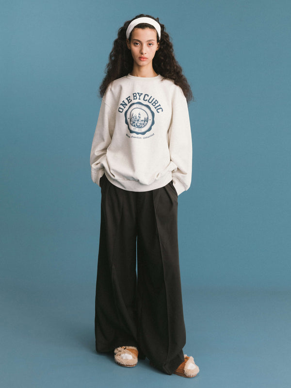 Cubic ONE BY CUBIC Oversized Crew Neck 100% Cotton Sweatshirt SaddleBrown