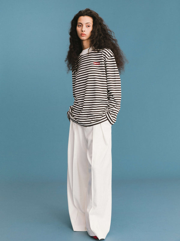 Cubic ONE BY CUBIC Pleated Wide Leg Wool Blend Trousers Black