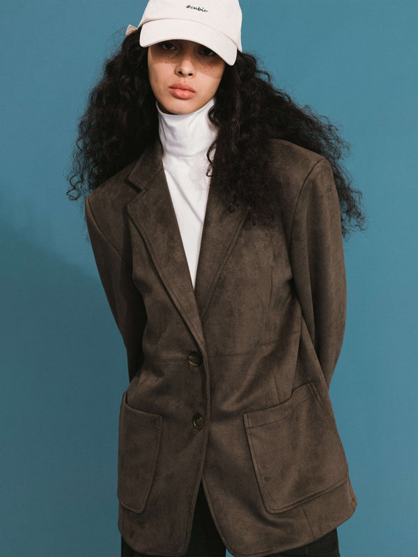 Cubic ONE BY CUBIC Silky Tailored Suede Jacket SaddleBrown