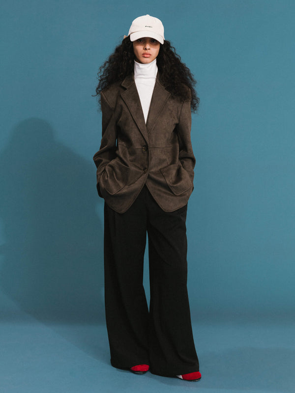 Cubic ONE BY CUBIC Silky Tailored Suede Jacket SaddleBrown