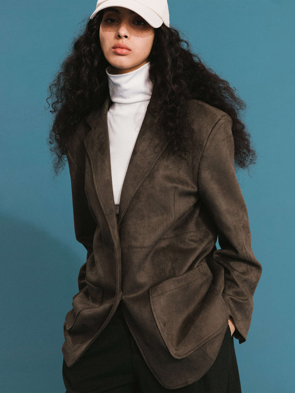 cubic ONE BY CUBIC Silky Tailored Suede Jacket SaddleBrown