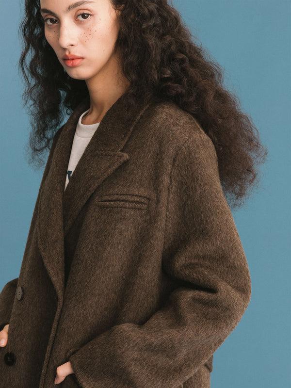 Cubic ONE BY CUBIC Straight Wool Blend Long Coat SaddleBrown