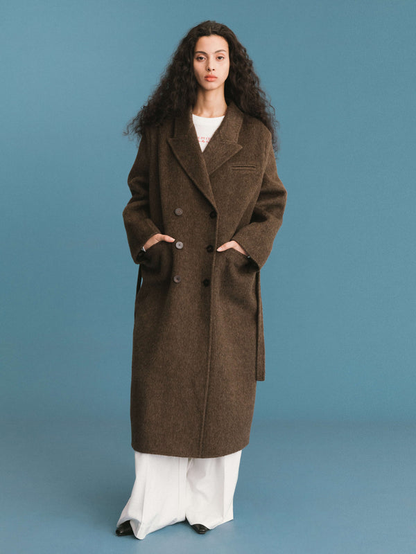 cubic ONE BY CUBIC Straight Wool Blend Long Coat SaddleBrown