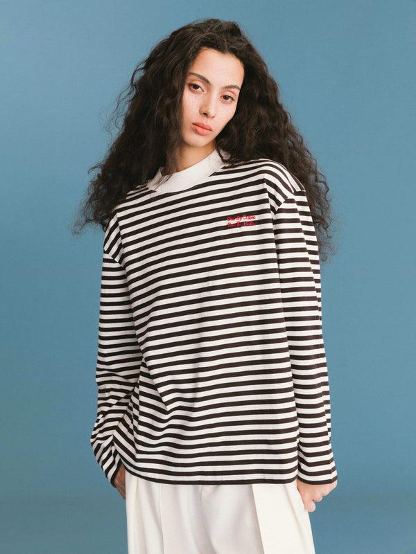 cubic ONE BY CUBIC Stripped Mock Neck 100% Cotton Knitted Jumper Black